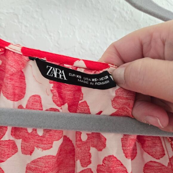 ZARA Printed Poplin Puff Sleeve Maxi Dress Floral Red Size‎ XS - Picture 4 of 10